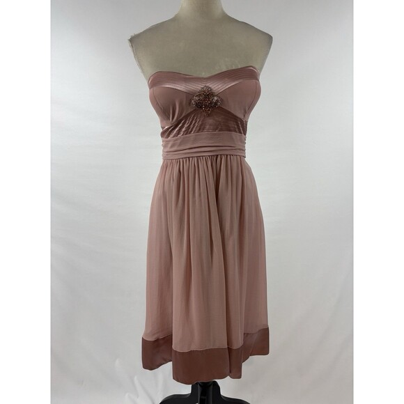 Shoshanna Anthropologie Strapless Dress Pink 8 Embellished Beaded Sequin Sheer - Picture 1 of 12